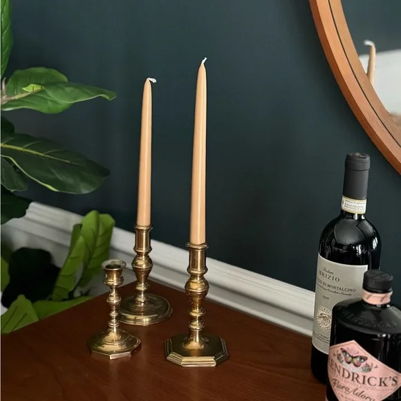 3 brass candleholders Accents